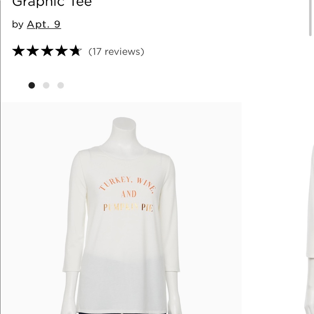 NWT apt 9 top Turkey Wine pumpkin pie Thanksgiving white 3/4 sleeves Stretch